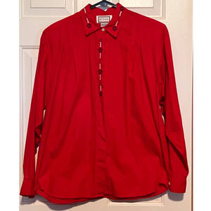 62 East Women's Red Long Sleeve Button Front Detail Collar‎ Chest Size M